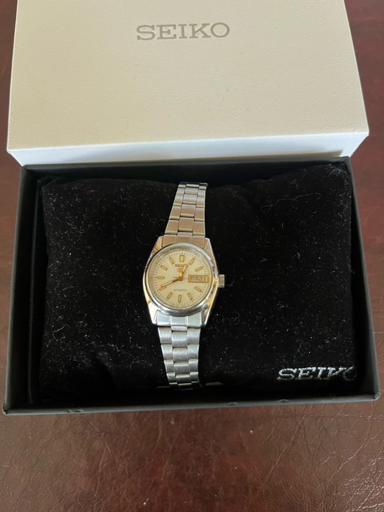 Seiko Accessories - Seiko 5 Silver Watch with Cream Dial and Gold Accents